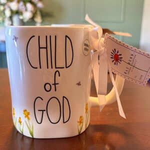 Rae Dunn White Mug with Yellow Floral Design “Child of God”